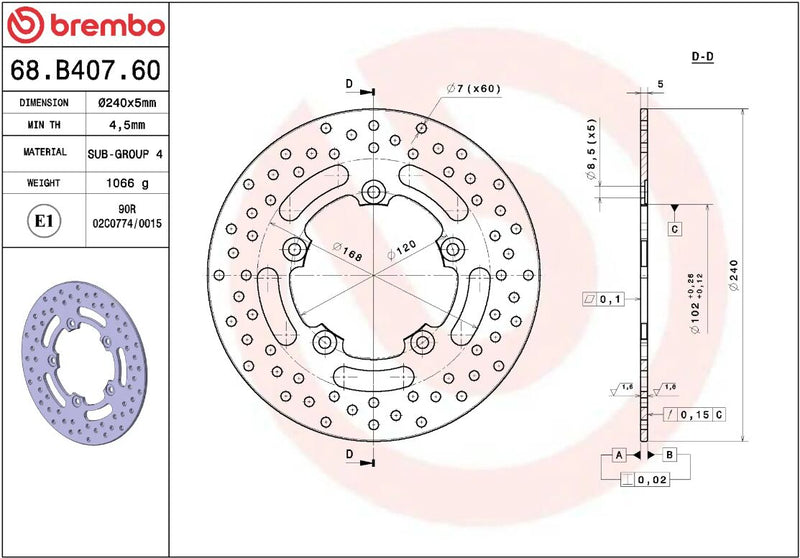 Brembo BRAKE ROTOR FIXED SERIE ORO PRIME LINE - Silver, Stainless Steel, One Piece (Fixed) - 68B40760
