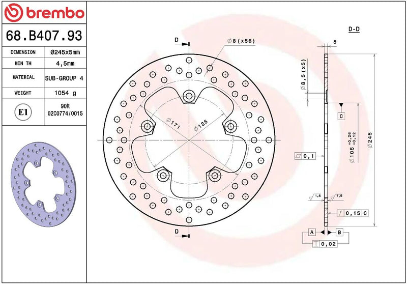 Brembo BRAKE ROTOR FIXED SERIE ORO PRIME LINE - Silver, Stainless Steel, One Piece (Fixed) - 68B40793