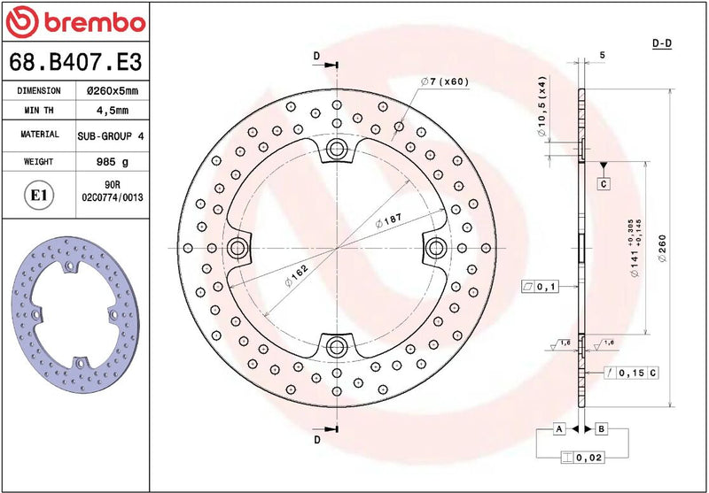Brembo BRAKE ROTOR FIXED SERIE ORO PRIME LINE - Silver, Stainless Steel, One Piece (Fixed) - 68B407E3