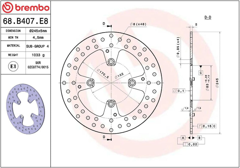 Brembo BRAKE ROTOR FIXED SERIE ORO PRIME LINE - Silver, Stainless Steel, One Piece (Fixed) - 68B407E8