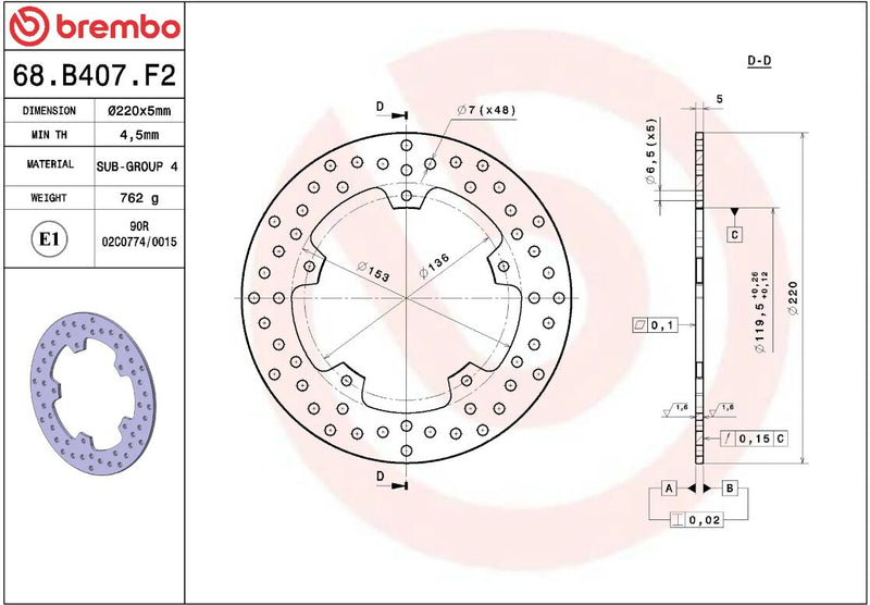 Brembo BRAKE ROTOR FIXED SERIE ORO PRIME LINE - Silver, Stainless Steel, One Piece (Fixed) - 68B407F2