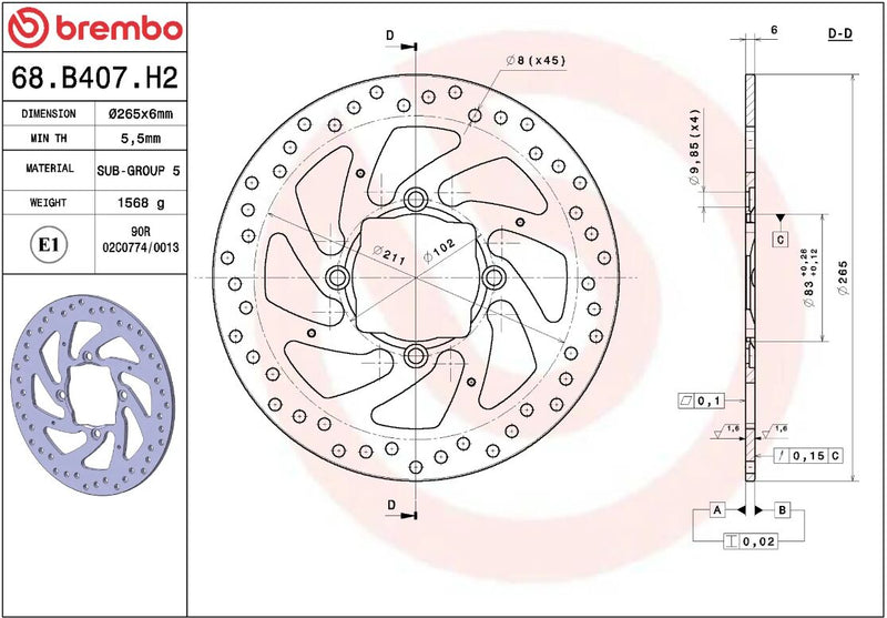 Brembo BRAKE ROTOR FIXED SERIE ORO PRIME LINE - Silver, Stainless Steel, One Piece (Fixed) - 68B407H2