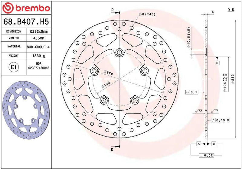 Brembo BRAKE ROTOR FIXED SERIE ORO PRIME LINE - Silver, Stainless Steel, One Piece (Fixed) - 68B407H5