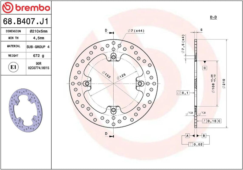 Brembo BRAKE ROTOR FIXED SERIE ORO PRIME LINE - Silver, Stainless Steel, One Piece (Fixed) - 68B407J1