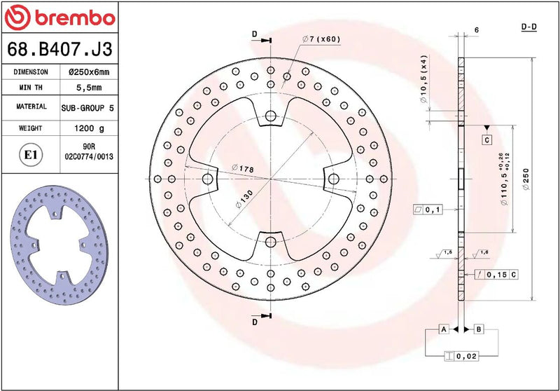 Brembo BRAKE ROTOR FIXED SERIE ORO PRIME LINE - Silver, Stainless Steel, One Piece (Fixed) - 68B407J3