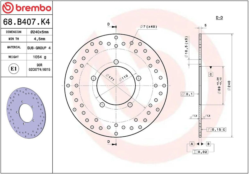 Brembo BRAKE ROTOR FIXED SERIE ORO PRIME LINE - Silver, Stainless Steel, One Piece (Fixed) - 68B407K4