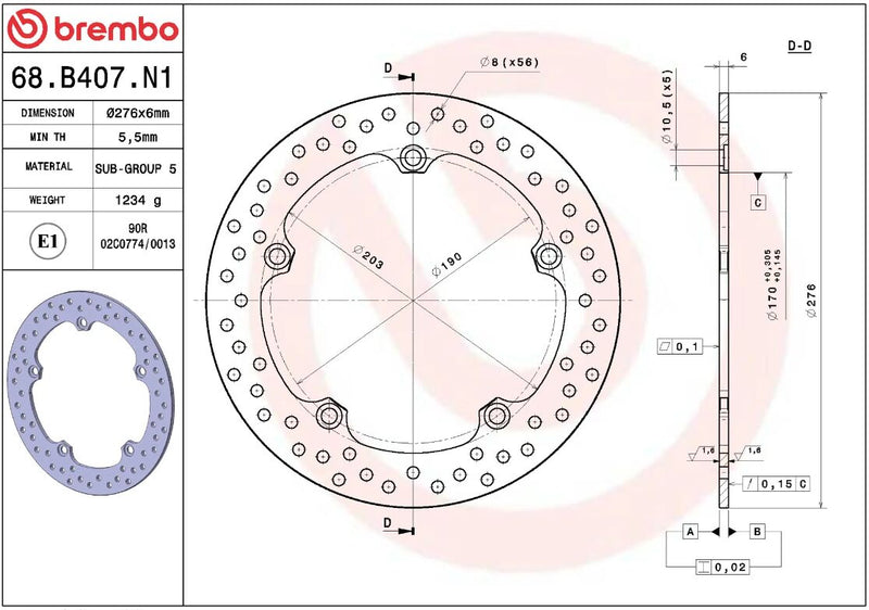Brembo BRAKE ROTOR FIXED SERIE ORO PRIME LINE - Silver, Stainless Steel, One Piece (Fixed) - 68B407N1
