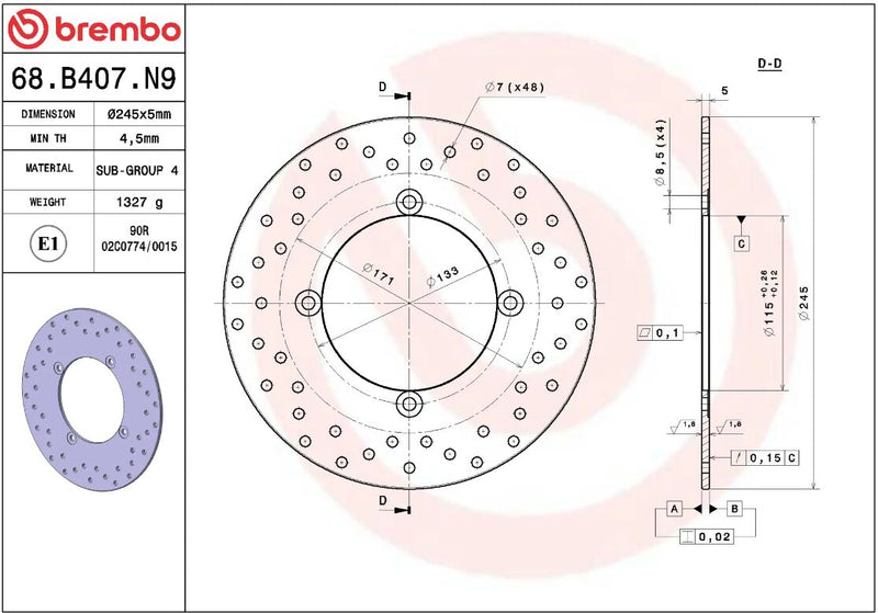 Brembo BRAKE ROTOR FIXED SERIE ORO PRIME LINE - Silver, Stainless Steel, One Piece (Fixed) - 68B407N9