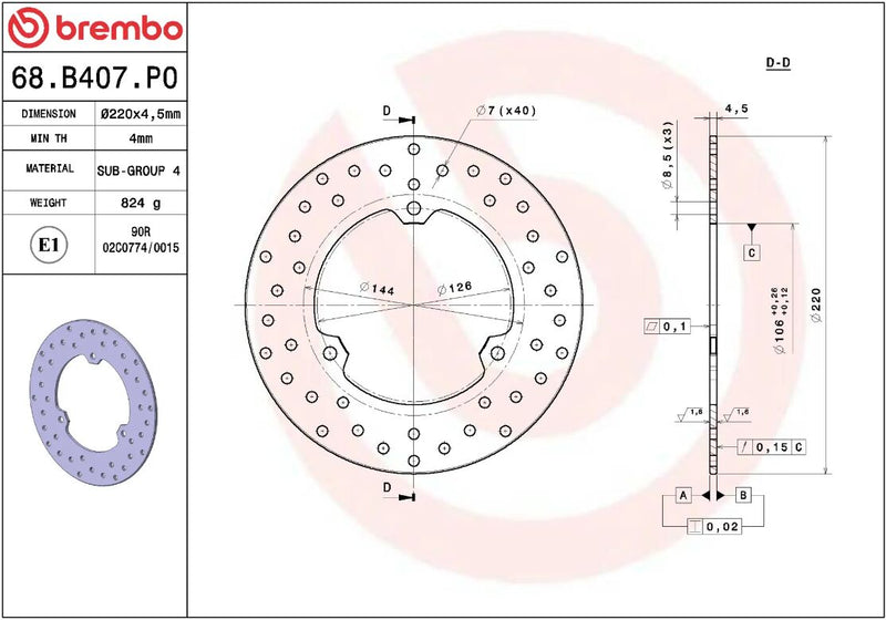 Brembo BRAKE ROTOR FIXED SERIE ORO PRIME LINE - Silver, Stainless Steel, One Piece (Fixed) - 68B407P0