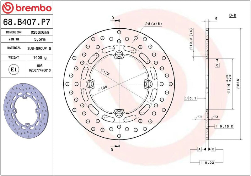 Brembo BRAKE ROTOR FIXED SERIE ORO PRIME LINE - Silver, Stainless Steel, One Piece (Fixed) - 68B407P7