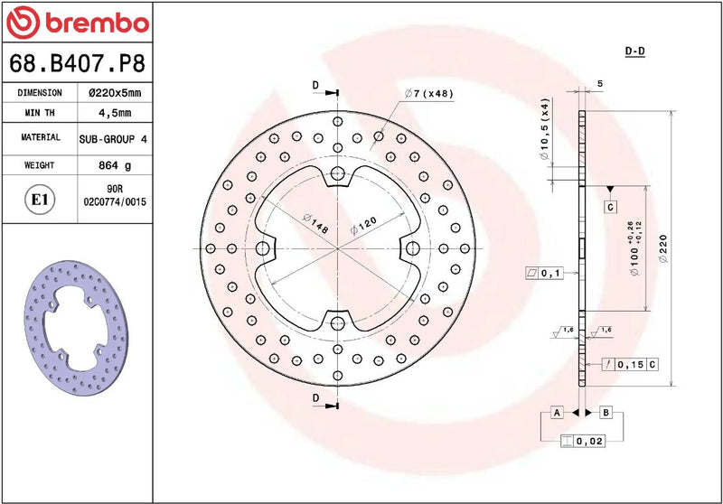 Brembo BRAKE ROTOR FIXED SERIE ORO PRIME LINE - Silver, Stainless Steel, One Piece (Fixed) - 68B407P8