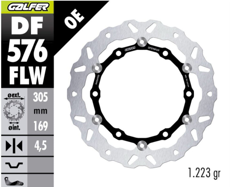 Galfer Brake Rotor Floating Wave - Floating Wave® - Black,  Silver,  Stainless Steel - Two Piece (Floating) - DF576FLW
