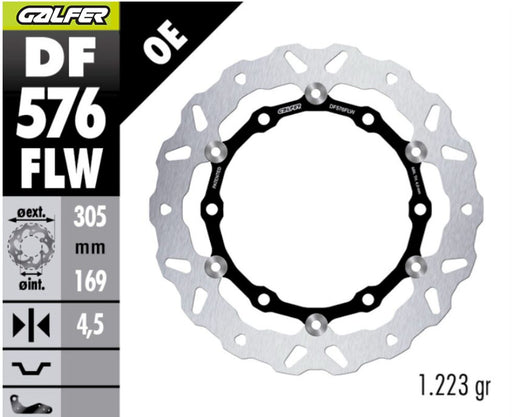 Galfer Brake Rotor Floating Wave - Floating Wave® - Black,  Silver,  Stainless Steel - Two Piece (Floating) - DF576FLW