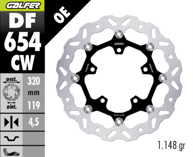 Galfer Brake Rotor Floating Wave - Floating Wave® - Black,  Silver,  Stainless Steel - Two Piece (Floating) - DF654CW