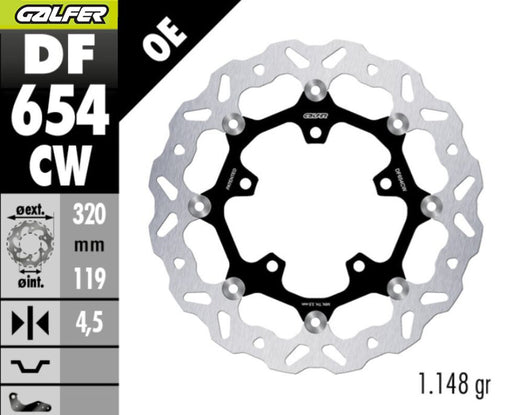 Galfer Brake Rotor Floating Wave - Floating Wave® - Black,  Silver,  Stainless Steel - Two Piece (Floating) - DF654CW
