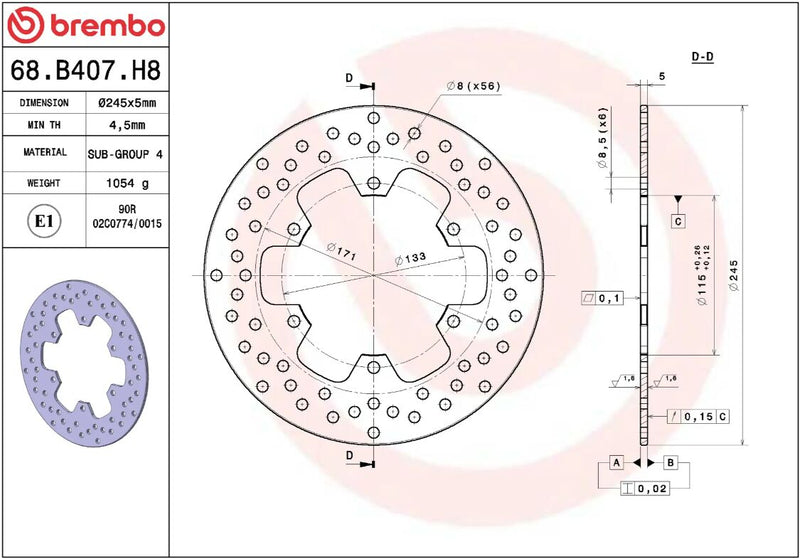 Brembo BRAKE ROTOR FIXED SERIE ORO PRIME LINE - Front, Rear, Stainless Steel - 68B407H8