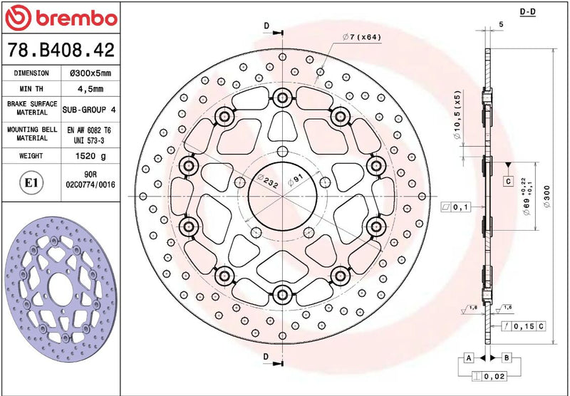 Brembo BRAKE ROTOR FLOATING SERIE ORO PRIME LINE - Front, Black, Stainless Steel