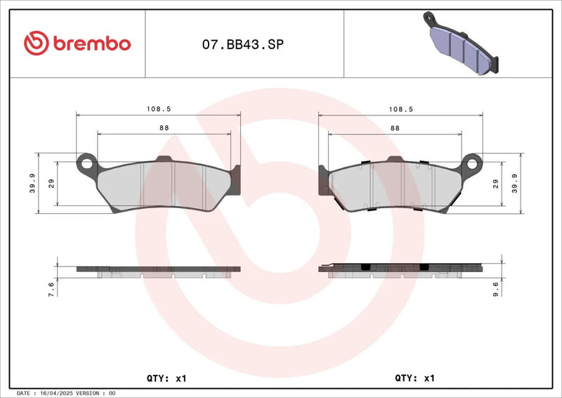 Brembo BRAKE PAD SINTER SP PRIME LINE - Rear, Sintered Metal