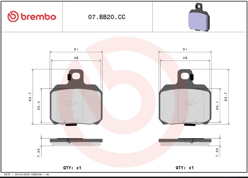 Brembo BRAKE PAD CC CARBON CERAMIC PRIME LINE - 07BB20CC