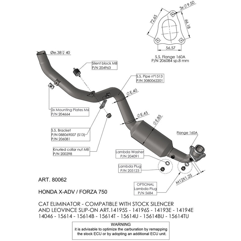 LEOVINCE 4-STROKE HEADER PIPES - Stainless Steel, Head Pipe, Mid-Pipe - 80062