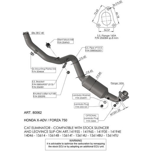 LEOVINCE 4-STROKE HEADER PIPES - Stainless Steel, Head Pipe, Mid-Pipe - 80062
