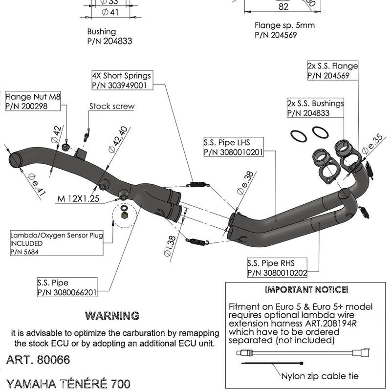 LEOVINCE 4-STROKE HEADER PIPES - Stainless Steel, Collector, Head Pipe