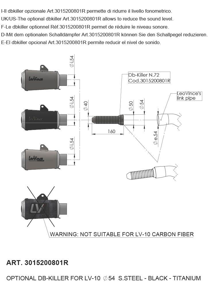 LEOVINCE DB Killer Insert - Decibel Killer, Noise Damper Insert - 3015200801R