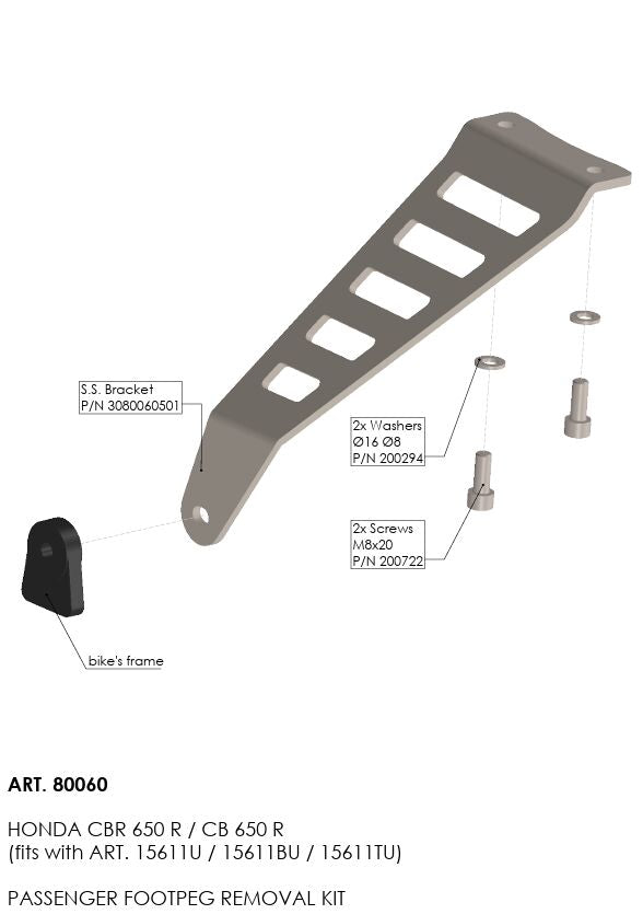 LEOVINCE Passenger Footpeg Removal Kit - Black, Footpeg Relocation Kit - 80060