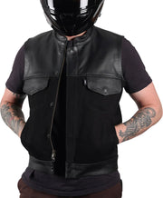 Thrashin' Supply Co. Kanan Leather/Denim Riding Vest - Size L - Black