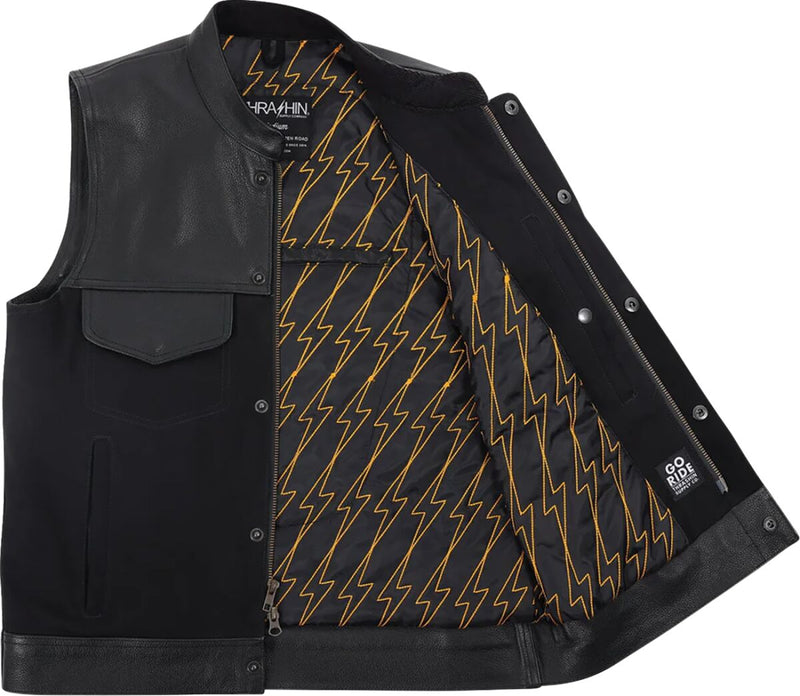 Thrashin' Supply Co. Kanan Leather/Denim Riding Vest - Size L - Black