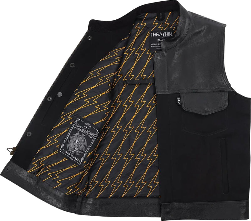 Thrashin' Supply Co. Kanan Leather/Denim Riding Vest - Size L - Black