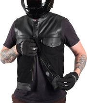 Thrashin' Supply Co. Kanan Leather/Denim Riding Vest - Size L - Black