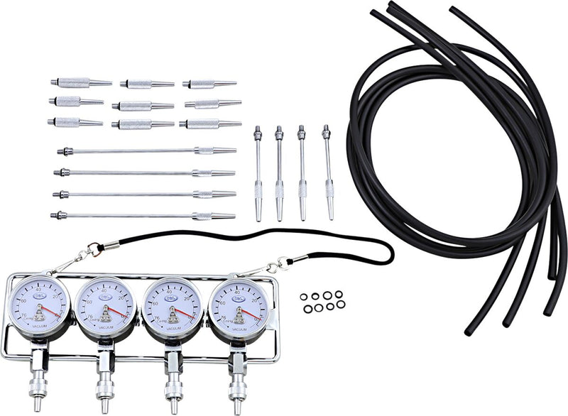 K&L SUPPLY Deluxe Vacuum Gauge Set - Black, Chrome, Silver, Fuel Pressure
