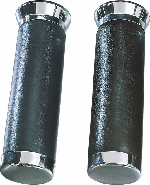 Parts Unlimited Leather-Covered Grips - Black, Chrome