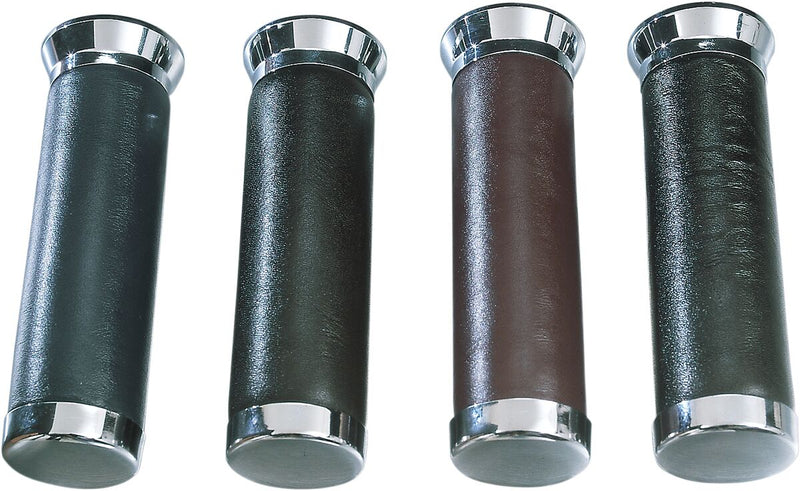Parts Unlimited Leather-Covered Grips - Black, Chrome
