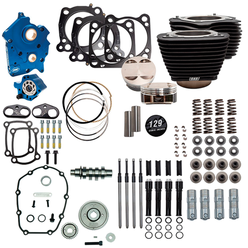 S&S Cycle ME17-up Oil 129CI Blk Tubes 550G All Blk