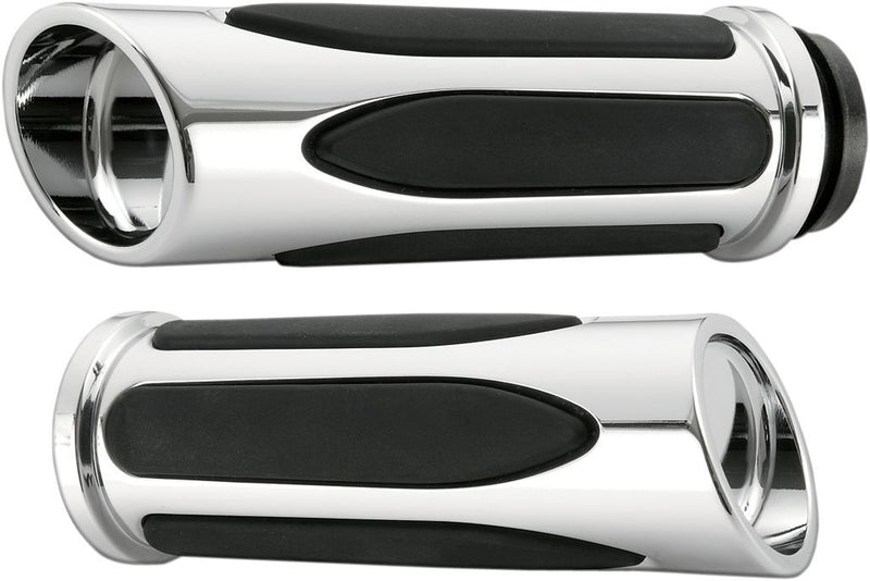 Arlen Ness Deep Cut Comfort Series Grips - Cable /  Closed End, Pair, 14 cm (5-1/2") - Black / Chrome for Harley-Davidson Touring, Softail, Sportster & Dyna 1981-2022