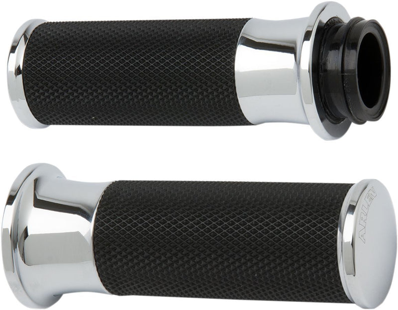 Arlen Ness Smooth Grips - Pair, Billet Aluminum /  Kraton™ Rubber, Cable /  Closed End /  Diamond Knurled /  No Flange /  No for Harley-Davidson Touring, Softail, Sportster & Dyna