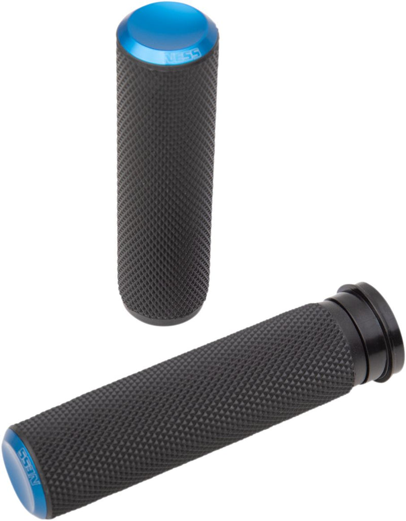 Arlen Ness Knurled Grips - Closed End /  Diamond Knurled /  No Flange /  No Waffle /  Throttle-By-Wire, Pair, Billet Aluminum /  for Harley-Davidson Touring, Softail, Dyna & Trike