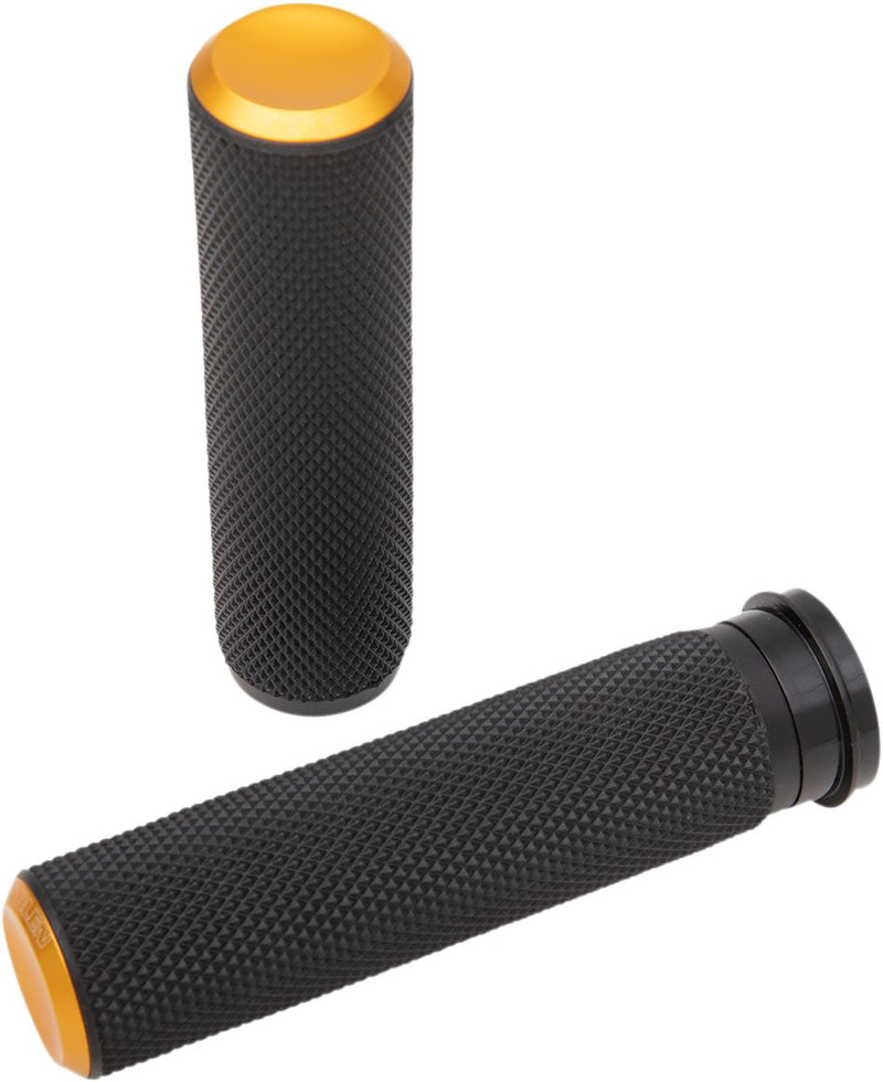 Arlen Ness Knurled Grips - Pair, Closed End /  Diamond Knurled /  No Flange /  No Waffle /  Throttle-By-Wire, Billet Aluminum /  for Harley-Davidson Touring, Softail, Dyna & Trike