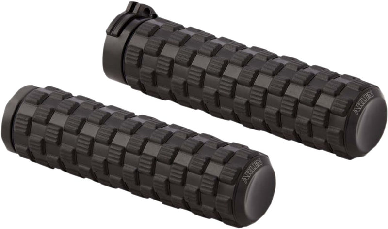 Arlen Ness Air Trax Grips - Billet Aluminum /  Rubber, Pair, Closed End /  No Flange /  Throttle-By-Wire - Black for Harley-Davidson Touring, Softail, Dyna & Trike 2008-2024
