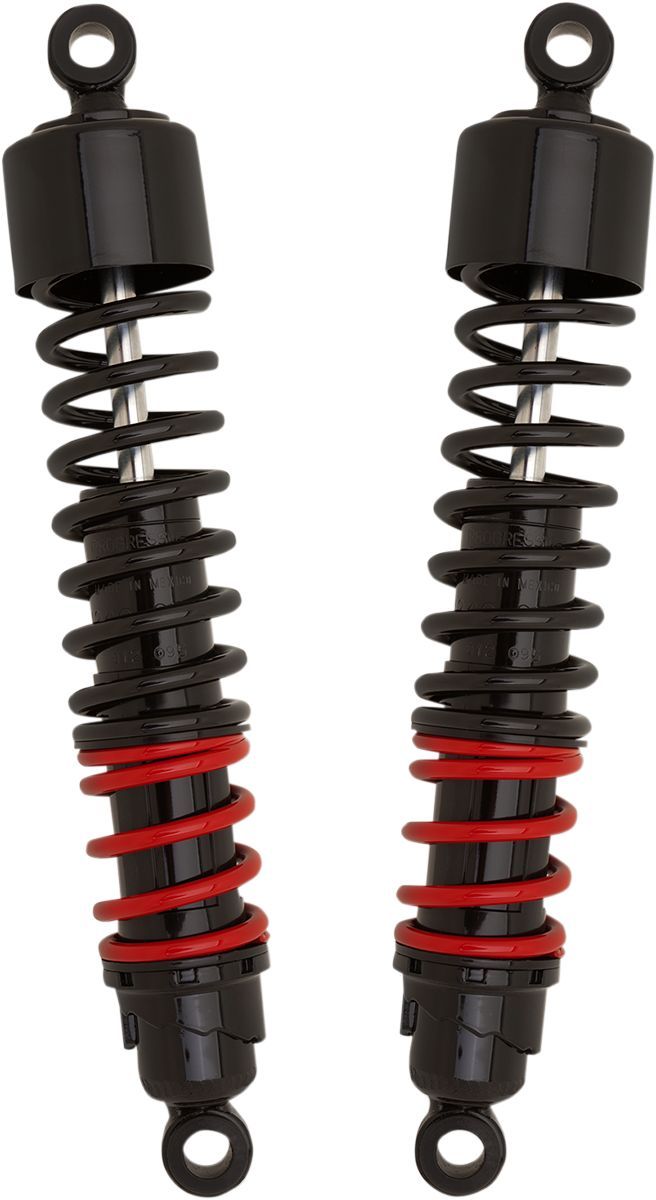 Burly Brand Stiletto Shocks - Coilover Monotube, Pair - Black / Red for Harley-Davidson Dyna 1991-2017