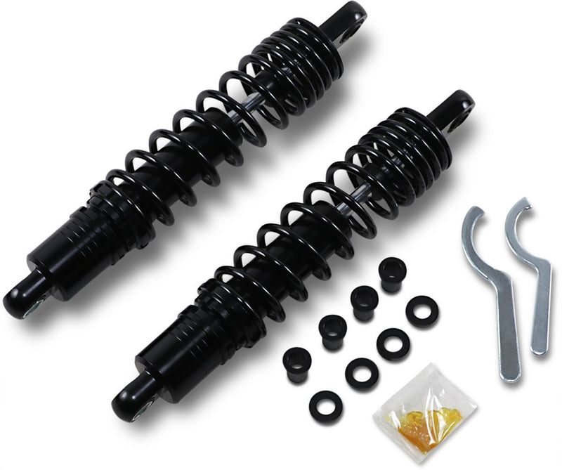 Drag Specialties Shocks Premium Ride-height Adjustable Shocks - Aluminum /  Steel, Coilover Monotube, Pair - Anodized / Black for Harley-Davidson Sportster & FXR 1977-2003