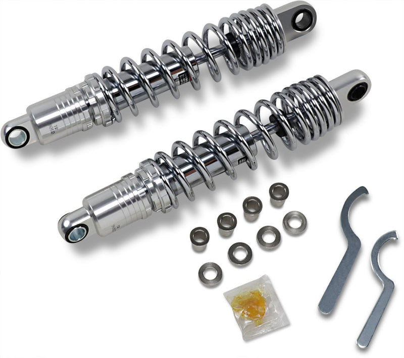 Drag Specialties Shocks Premium Ride-height Adjustable Shocks - Steel, Pair, Coilover Monotube - Black / Chrome for Harley-Davidson Sportster & FXR 1979-2003