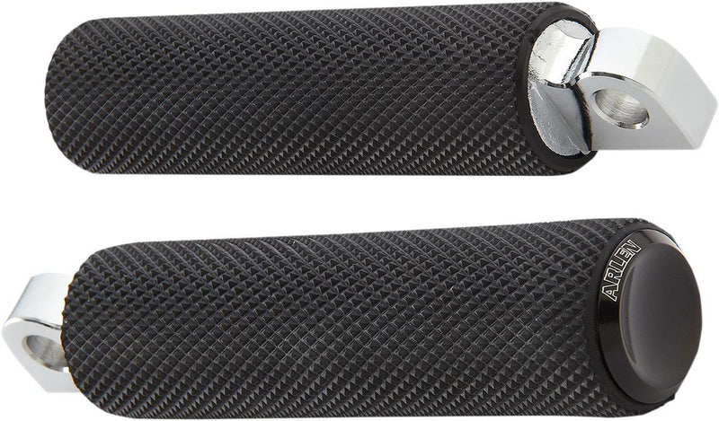 Arlen Ness Fusion Male-mount Foot Pegs - Billet Aluminum /  Rubber /  Steel, Pair, Knurled - Aluminum / Black for Harley-Davidson Touring, Softail, Sportster & Dyna 1999-2024