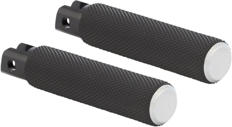 Arlen Ness M-eight Fusion Foot Pegs - Billet Aluminum /  Rubber /  Steel, Knurled, Standard - Black / Chrome for Harley-Davidson Softail & FXR 2018-2024