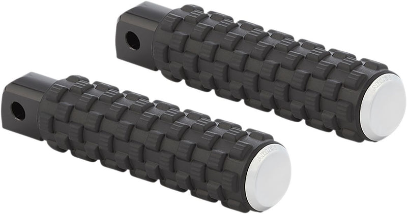 Arlen Ness M-eight Fusion Foot Pegs - Billet Aluminum /  Rubber, Air-Trax, Standard - Black / Chrome for Harley-Davidson Softail & FXR 2018-2024