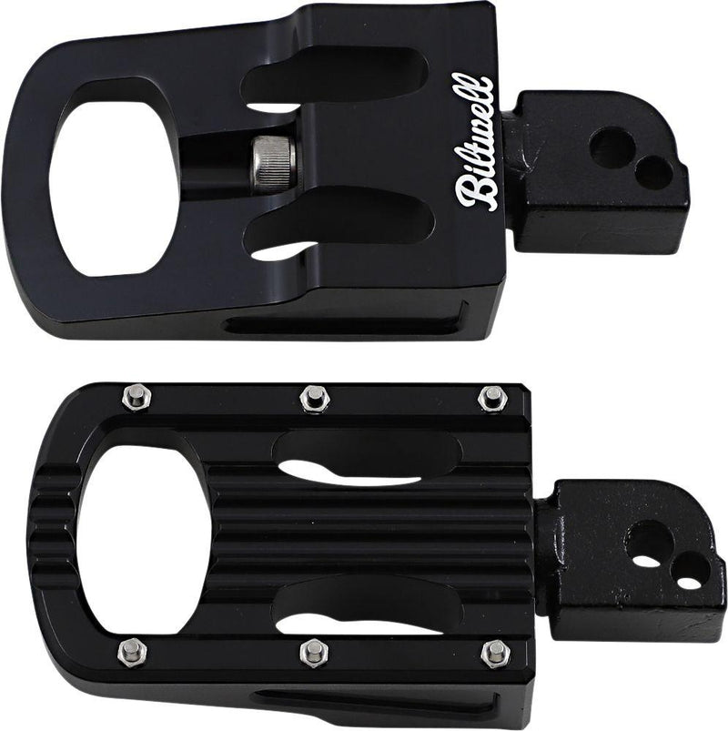 Biltwell Punisher Foot Pegs - Classic, Pair, 6061 T-6 Billet Aluminum /  Stainless Steel - Black for Harley-Davidson Softail, Dyna & FXR 2018-2024