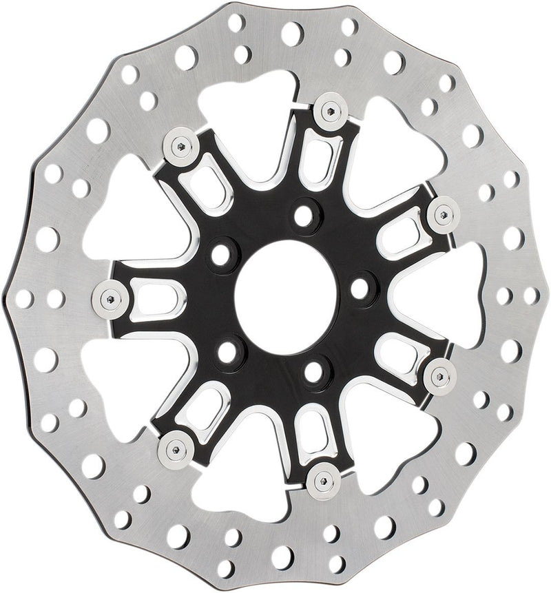 Arlen Ness Two-piece Floating Brake Rotor - 7-Valve, Each, Contour - Black / Silver for Harley-Davidson Touring, Softail & Dyna 2006-2017