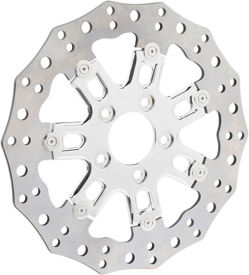 Arlen Ness Two-piece Floating Brake Rotor - Contour, 7-Valve, 420 High-Carbon Stainless Steel /  Aluminum - Chrome for Harley-Davidson Touring, Softail & Dyna 2006-2017